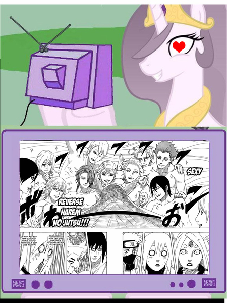 Size: 768x1024 | Tagged: derpibooru import, exploitable meme, harem, haruno sakura, hatake kakashi, heart, meme, naruto, nosebleed, obligatory pony, ootsutsuki kaguya, princess celestia, princess molestia, suggestive, tv meme, uchiha sasuke, uzumaki naruto, wat