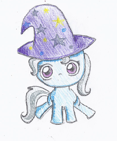 Size: 395x478 | Tagged: safe, artist:defiantart101, derpibooru import, trixie, pony, unicorn, cute, female, filly, mare, solo, traditional art, younger