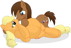 Size: 14400x9600 | Tagged: safe, artist:xniclord789x, derpibooru import, applejack, oc, absurd resolution, blushing, boop, canon x oc, cute, eye contact, female, male, noseboop, nose wrinkle, nuzzling, preggo jack, pregnant, shipping, side, simple background, smiling, straight, transparent background, vector