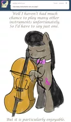 Size: 410x700 | Tagged: safe, artist:erthilo, derpibooru import, octavia melody, earth pony, pony, ask octavia, ask, bipedal, cello, eyes closed, female, mare, musical instrument, solo, tumblr