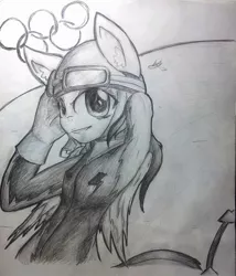 Size: 1074x1252 | Tagged: anthro, artist:pw211, derpibooru import, monochrome, rainbow dash, safe, solo, traditional art, winter olympics