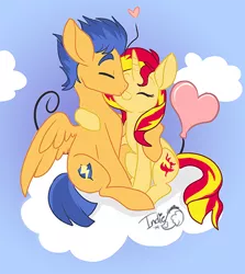 Size: 500x561 | Tagged: dead source, safe, artist:indiefoxtail, artist:starcircuits, derpibooru import, flash sentry, sunset shimmer, pegasus, pony, unicorn, backwards cutie mark, balloon, cloud, cloudy, couple, cute, cutie mark, embrace, eyes closed, female, flashimmer, heart, heart balloon, hooves, horn, kissing, love, male, mare, on a cloud, shimmerbetes, shipping, sitting, sitting on cloud, spread wings, stallion, straight, wings