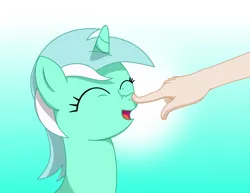 Size: 1150x890 | Tagged: safe, artist:j-testman, derpibooru import, lyra heartstrings, human, pony, boop, cute, eyes closed, hand, happy, human on pony petting, lyrabetes, nose wrinkle, open mouth, pony pet, smiling