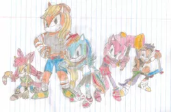 Size: 1024x670 | Tagged: anthro, apple bloom, applejack, applejacked, artist:knigshadow40, derpibooru import, lined paper, pinkie pie, plantigrade anthro, rainbow dash, safe, scootaloo, sonic boom, sonicified, sonic the hedgehog (series), traditional art
