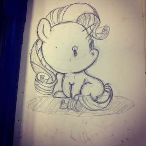 Size: 500x500 | Tagged: artist:mscherbear, chibi, cute, derpibooru import, filly, monochrome, rarity, safe, sketch, solo, traditional art