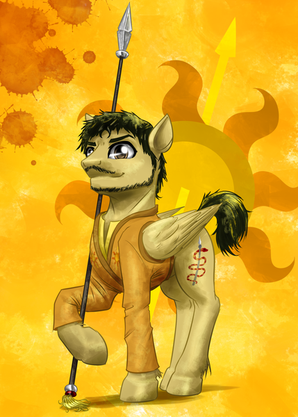 Size: 1430x2000 | Tagged: artist:mykegreywolf, derpibooru import, game of thrones, oberyn martell, ponified, safe, solo, spear