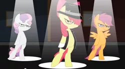 Size: 839x465 | Tagged: apple bloom, artist:animatedjames, beat it, cutie mark crusaders, dancing, derpibooru import, michael jackson, safe, scootaloo, smooth criminal, sweetie belle