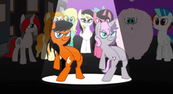 Size: 640x347 | Tagged: animated, artist:animatedjames, beat it, dancing, derpibooru import, michael jackson, oc, oc:digibrony, oc:feather, oc:fluffle puff, oc:mic the microphone, oc:saberspark, ponysona, rina-chan, saberspark, safe, solrac, unofficial characters only, yaplap