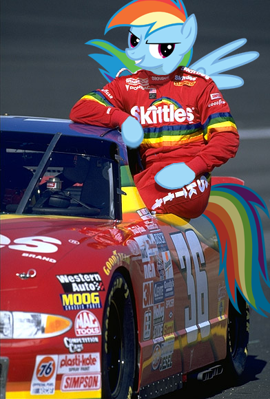 Size: 392x580 | Tagged: derpibooru import, ernie irvan, nascar, racecar, rainbow dash, safe, skittles, solo