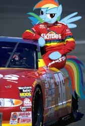 Size: 392x580 | Tagged: derpibooru import, ernie irvan, nascar, racecar, rainbow dash, safe, skittles, solo