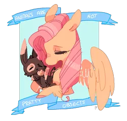 Size: 845x803 | Tagged: animal, artist:pawsmilk, derpibooru import, eyes closed, fluttershy, mouthpiece, old banner, rabbit, safe, solo