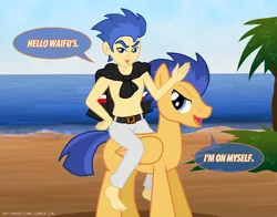 Size: 1018x800 | Tagged: safe, artist:ladyanidraws, derpibooru import, flash sentry, equestria girls, exploitable meme, flash sentry gets all the waifus, flash sentry savior of the universe, human ponidox, meme, old spice, old spice commercial, old spice guy, parody, ponyception, self ponidox, waifu thief