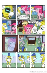 Size: 792x1224 | Tagged: safe, artist:donzatch, derpibooru import, applejack, doctor whooves, fluttershy, octavia melody, pinkie pie, time turner, twilight sparkle, twilight sparkle (alicorn), alicorn, changeling, pony, comic:tale of twilight, comic, female, mare, royal guard, spear