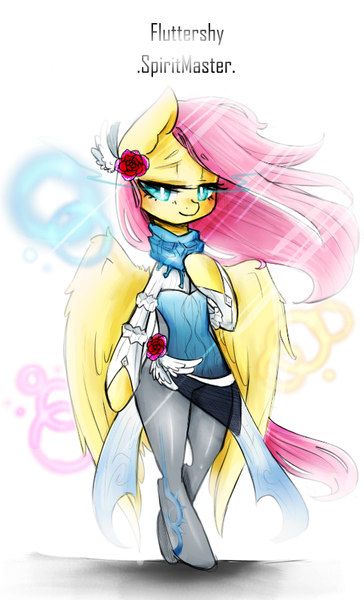 Size: 490x808 | Tagged: safe, artist:dear-cotton-candy, derpibooru import, fluttershy, pony, bipedal, character class, clothes, solo