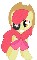 Size: 579x929 | Tagged: apple bloom, artist:sofilut, derpibooru import, eyepatch, hat, pirate, safe, solo