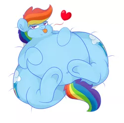 Size: 2000x1976 | Tagged: suggestive, artist:graphenescloset, derpibooru import, rainbow dash, belly, belly button, fat, female, heart, impossibly large butt, impossibly wide ass, impossibly wide hips, looking at you, obese, on back, plot, rainblob dash, solo, solo female, tongue out, tubby wubby pony waifu, underhoof, wide hips