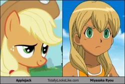 Size: 401x271 | Tagged: applejack, comparison, derpibooru import, inazuma eleven, ishygddt, meme, miyasaka ryou, safe, totally looks like