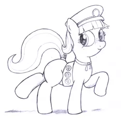 Size: 2668x2602 | Tagged: artist:an-tonio, derpibooru import, filly guides, filly scouts, girl scout, monochrome, safe, solo, tag-a-long, thin mint, traditional art