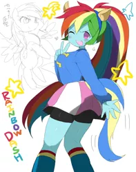 Size: 600x761 | Tagged: artist needed, safe, derpibooru import, rainbow dash, equestria girls, breasts, busty rainbow dash, female, ponytail, solo, wondercolts