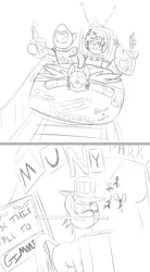 Size: 800x1446 | Tagged: alcohol, amusement park, artist:thatdarnpony, derpibooru import, fallout equestria, monochrome, muny, oc, raider, safe, unofficial characters only