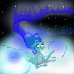 Size: 800x800 | Tagged: artist:auroraswirls, aurora borealis, cloud, derpibooru import, night, oc, oc:crossfade, on a cloud, safe, snow, snowfall, solo, stars, unofficial characters only, windigo, windigo oc