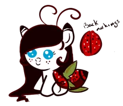 Size: 326x282 | Tagged: safe, artist:sushistarbomb, derpibooru import, oc, unofficial characters only, ladybug, original species, adoptable, augmented tail, foal, freckles, solo, wat