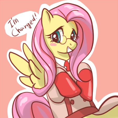 Size: 450x450 | Tagged: artist:halogenkn, crossover, derpibooru import, fluttermedic, fluttershy, glasses, medic, safe, solo, team fortress 2