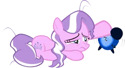 Size: 1093x594 | Tagged: safe, artist:magerblutooth, derpibooru import, diamond tiara, alarm clock, bed mane, missing accessory, morning ponies, simple background, solo, transparent background, vector