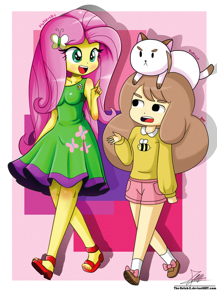 Size: 1033x1384 | Tagged: safe, artist:the-butch-x, derpibooru import, fluttershy, bee, equestria girls, bee and puppycat, cartoon hangover, clothes, crossover, dress, puppycat, sandals