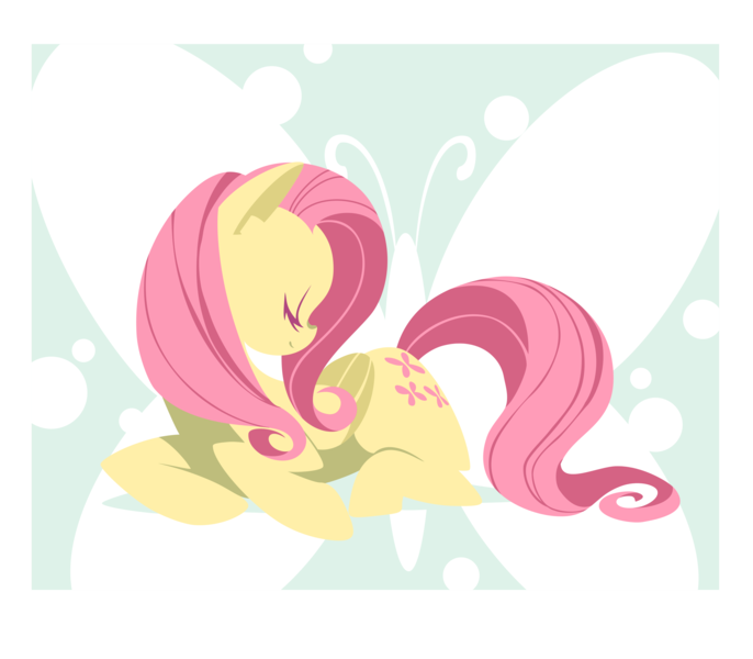 Size: 3429x3000 | Tagged: safe, artist:umbravivens, artist:yoh yoshinari, derpibooru import, fluttershy, butterfly, pegasus, pony, cute, cutie mark, eyes closed, female, high res, hooves, lineless, mare, minimalist, prone, simple background, solo, transparent background, vector, wings