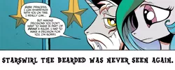 Size: 960x384 | Tagged: artist:andypriceart, cropped, derpibooru import, idw, image macro, implied grimdark, implied tyrant celestia, meme, panel, princess celestia, safe, spoiler:comic, star swirl the bearded