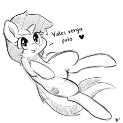 Size: 3000x3000 | Tagged: safe, artist:marble-soda, derpibooru import, lyra heartstrings, pony, unicorn, cute, dialogue, female, heart, lyrabetes, mare, monochrome, open mouth, puto, smiling, solo, spanish, vuldorable, vulgar