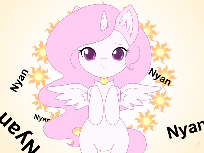 Size: 800x600 | Tagged: safe, artist:jdan-s, derpibooru import, princess celestia, cat, pony, bell, bell collar, bipedal, cat ears, cewestia, collar, cute, cutelestia, filly, looking at you, nyan, solo