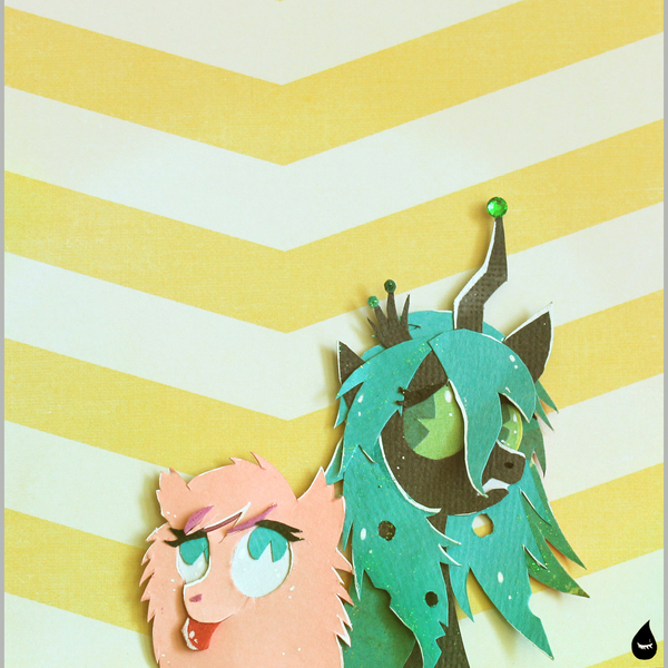 Size: 1234x1234 | Tagged: artist:ladymonotone, derpibooru import, irl, oc, oc:fluffle puff, papercraft, queen chrysalis, safe