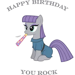Size: 2566x2543 | Tagged: artist:zacatron94, birthday card, derpibooru import, high res, maud pie, party horn, safe, solo