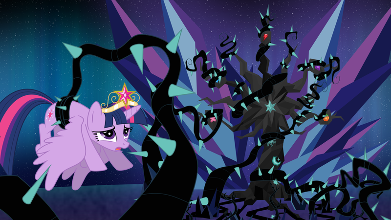 Size: 1920x1080 | Tagged: safe, artist:dashiemlpfim, artist:kaylathehedgehog, derpibooru import, twilight sparkle, twilight sparkle (alicorn), alicorn, pony, black vine, crown, elements of harmony, evil, female, image, mare, png, scene interpretation, spiked tentacles, thorns, tree, tree branch, twivine, vector, wallpaper