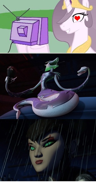 Size: 741x1429 | Tagged: derpibooru import, exploitable meme, karai, lamia, meme, monster girl, obligatory pony, original species, princess celestia, safe, scale tail, snake, snake karai, teenage mutant ninja turtles, tmnt 2012, tv meme, vengeance is mine