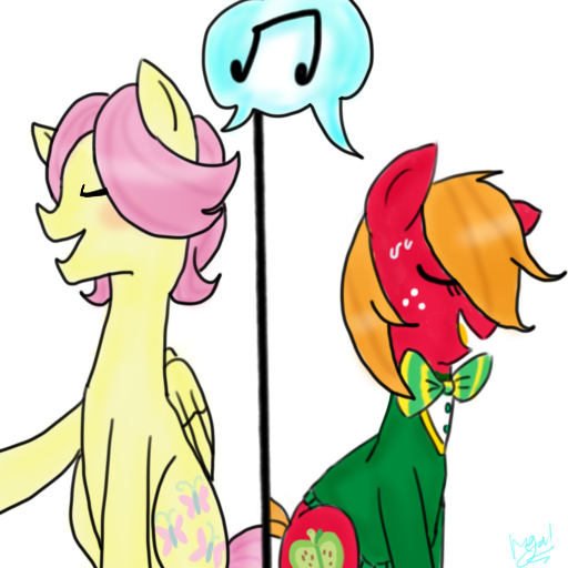 Size: 512x512 | Tagged: safe, artist:megaimpact, derpibooru import, big macintosh, fluttershy, filli vanilli, butterreina, butterscotch, female, fluttermac, macareina, male, rule 63, shipping, singing, straight