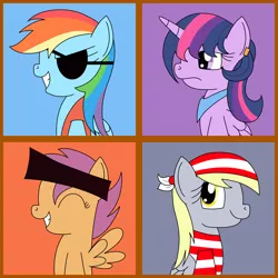 Size: 1600x1600 | Tagged: safe, artist:toonboy92484, derpibooru import, derpy hooves, rainbow dash, scootaloo, twilight sparkle, twilight sparkle (alicorn), alicorn, pony, alternate hairstyle, female, mare, pirate dash