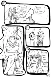 Size: 1024x1519 | Tagged: applejack, artist:tunna10, comic, derpibooru import, human, humanized, monochrome, princess celestia, safe, spike