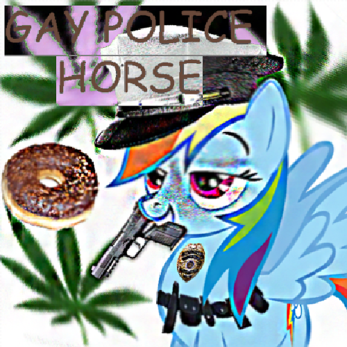 Size: 500x500 | Tagged: 1000 hours in ms paint, artist:erwink, comic sans, derpibooru import, donut, marijuana, ms paint, police, quality, rainbow dash, safe, solo, stylistic suck, sweet bro and hella jeff, wat, weapon, why