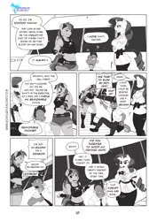 Size: 1200x1697 | Tagged: anthro, artist:pia-sama, belly button, black lagoon, comic, comic:rogue diamond, derpibooru import, gun, m1911, midriff, monochrome, rainbow dash, rarity, revy dash, safe, spike