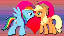 Size: 1024x576 | Tagged: safe, artist:barrfind, derpibooru import, applejack, rainbow dash, appledash, female, lesbian, shipping, wallpaper