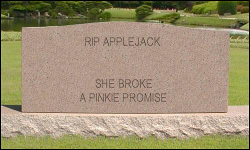 Size: 500x300 | Tagged: applejack, dark comedy, derpibooru import, gravestone, implied death, implied murder, irl, photoshop, pinkie pie, pinkie promise, safe, the last roundup