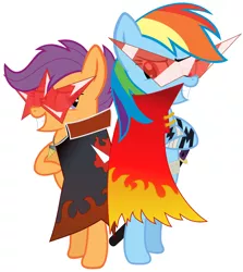 Size: 2022x2267 | Tagged: artist:s.guri, derpibooru import, kamina sunglasses, rainbow dash, safe, scootaloo, simon glasses, simple background, tengen toppa gurren lagann, vector, white background