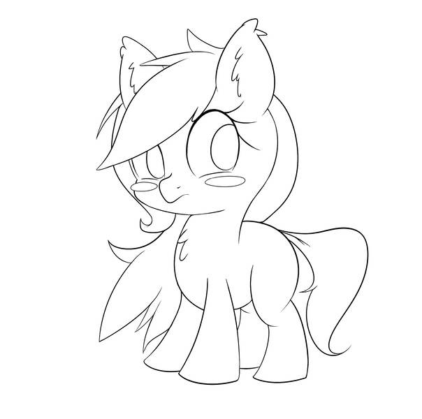 Size: 1823x1810 | Tagged: artist:randy, black and white, blank flank, blushing, chest fluff, derpibooru import, ear fluff, eye lashes, filly, grayscale, looking at you, monochrome, oc, oc:aryanne, safe, sketch, solo, standing, unofficial characters only