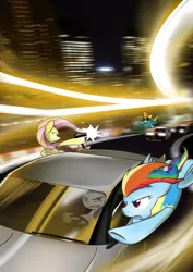 Size: 2480x3507 | Tagged: artist:bqlongsn, badass, car, car chase, chase, derpibooru import, fluttershy, gangster, gun, police, police car, rainbow dash, rarity, safe, shooting, spitfire, wonderbolts uniform