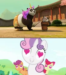 Size: 772x884 | Tagged: apple bloom, cosplay, cutie mark crusaders, derpibooru import, kung fu panda, master po, meme, safe, scootaloo, shifu, sweetie belle