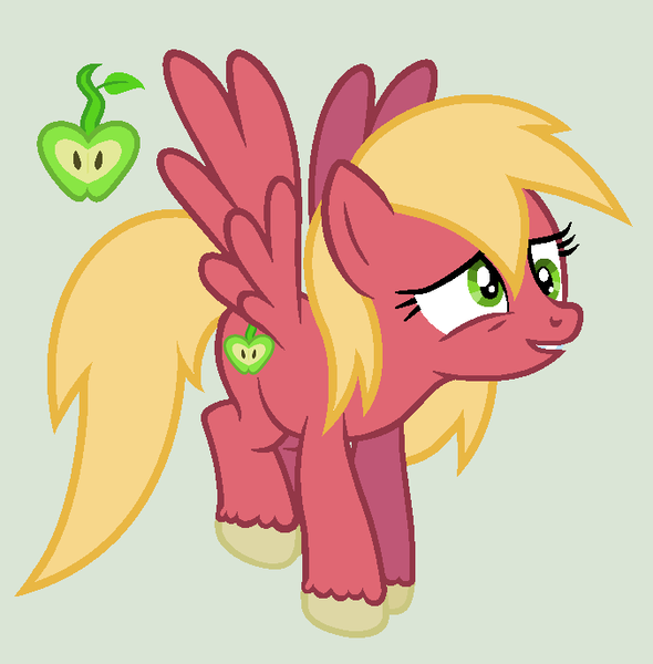 Size: 676x688 | Tagged: safe, artist:unoriginai, derpibooru import, oc, oc:apple sprout, unofficial characters only, pegasus, pony, cutie mark, offspring, parent:big macintosh, parent:derpy hooves, parents:derpymac, simple background, solo