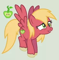 Size: 676x688 | Tagged: safe, artist:unoriginai, derpibooru import, oc, oc:apple sprout, unofficial characters only, pegasus, pony, cutie mark, offspring, parent:big macintosh, parent:derpy hooves, parents:derpymac, simple background, solo